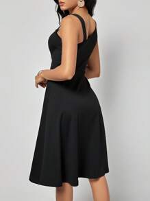 SHEIN Clasi Đầm Bất đối xứng Nút phía trước màu trơn Thanh lịch - màu đen - Xem 2