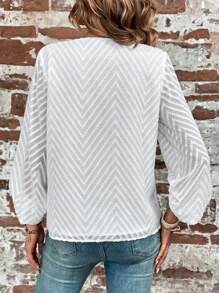 SHEIN LUNE 鋸齒紋提花燈籠袖襯衫 - 白色 - 查看 2