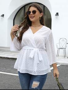 Nemidor Hơn Chất rắn Thắt lưng Áo sơ mi quấn - trắng - Xem 5