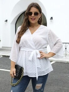 Nemidor Hơn Chất rắn Thắt lưng Áo sơ mi quấn - trắng - Xem 6