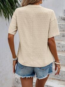 SHEIN LUNE 圓點缺口領落肩袖襯衫 - 杏色 - 查看 2