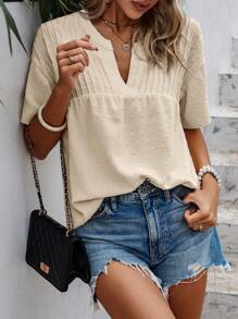 SHEIN LUNE 圓點缺口領落肩袖襯衫 - 杏色 - 查看 3