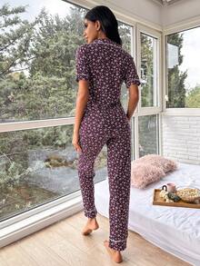 RueChic Ditsy Floral Print Contrast Piping PJ Set - Nhiều màu - Xem 2