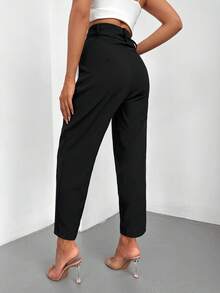 EURMUSE High Waist Plicated Detail Cropped Suit Trousers - Black - View 2