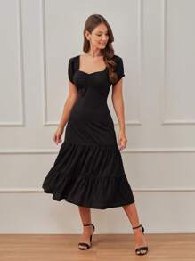 SHE(IN) BRASIL Vestido escote corazón pecho con fruncido bajo con fruncido - Negro - Ver 2