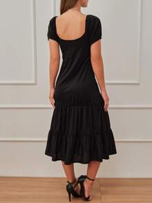 SHE(IN) BRASIL Vestido escote corazón pecho con fruncido bajo con fruncido - Negro - Ver 3