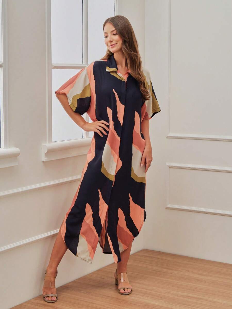 SHE(IN) BRASIL 撞色襯衫連衣裙 - 彩色 - 查看 1