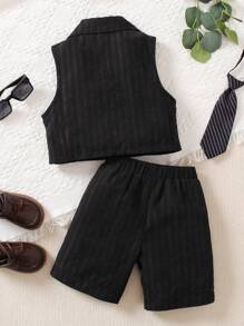 SHEIN Young Boy Double Button Lapel Neck Vest Jacket & Shorts