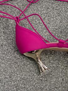 Ladies' Simple Style Pink Strappy Heels With Open Back Design - Hot Pink - View 6