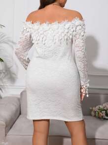 SHEIN Privé Đầm Plus Size Tương phản ren Dây kéo Đề can màu trơn Thanh lịch - trắng - Xem 2