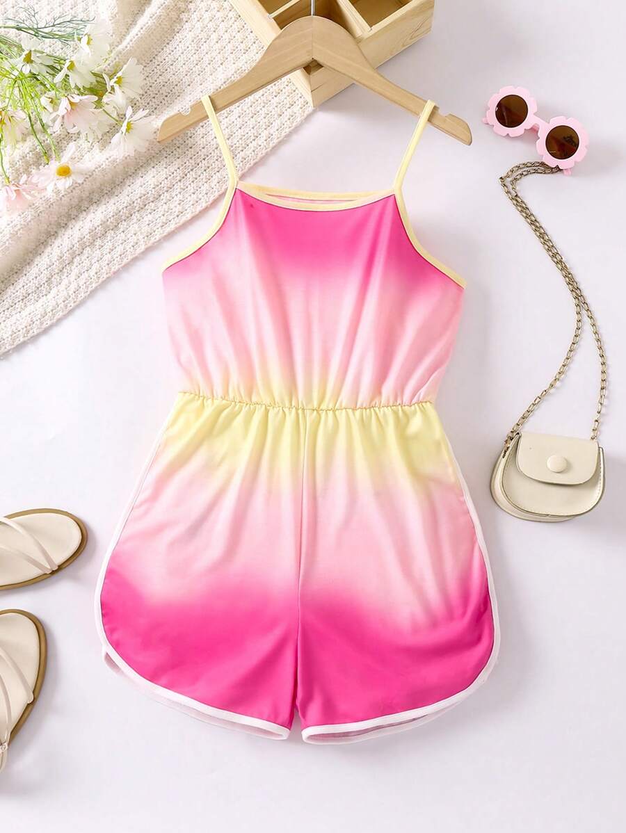 SHEIN Girls Ombre Contrast Binding Cami Romper - Multicolor - View 1