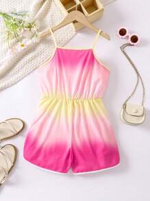 SHEIN Girls Ombre Contrast Binding Cami Romper - Multicolor - View 2