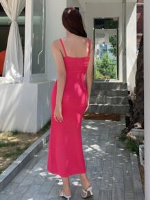 DAZY Solid Tie Front Dress Sundress - Pink - View 2