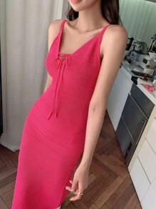 DAZY Solid Tie Front Dress Sundress - Pink - View 7