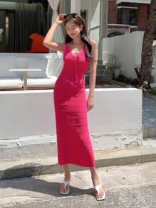 DAZY Solid Tie Front Dress Sundress - Pink - View 8