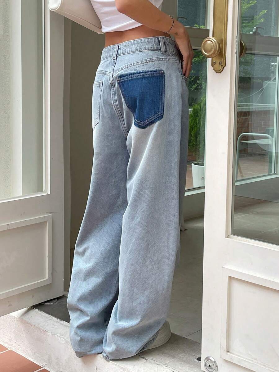 DAZY Colorblock Wide Leg Jeans - Light Wash - View 1