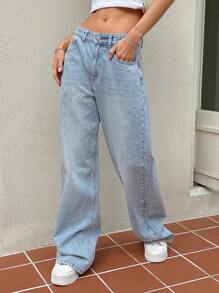 DAZY Colorblock Wide Leg Jeans - Light Wash - View 2