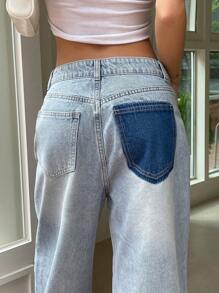 DAZY Colorblock Wide Leg Jeans - Light Wash - View 3