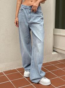 DAZY Colorblock Wide Leg Jeans - Light Wash - View 6