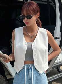 DAZY Áo vest công sở màu trơn - trắng - Xem 1