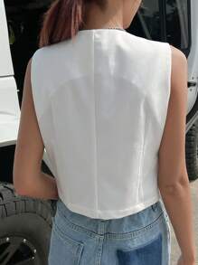 DAZY Áo vest công sở màu trơn - trắng - Xem 2