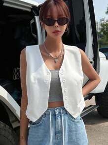 DAZY Áo vest công sở màu trơn - trắng - Xem 5