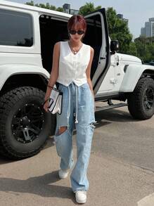 DAZY Áo vest công sở màu trơn - trắng - Xem 6