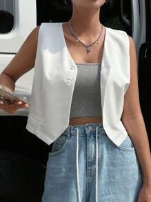 DAZY Áo vest công sở màu trơn - trắng - Xem 7