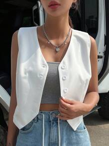 DAZY Áo vest công sở màu trơn - trắng - Xem 8