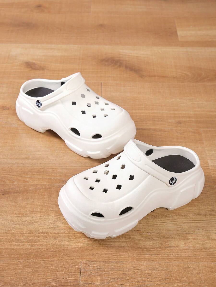 夏季户外镂空厚底女式凉鞋，防滑加厚鞋底，闭趾沙滩拖鞋 - 米色 - 查看 1