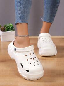 夏季户外镂空厚底女式凉鞋，防滑加厚鞋底，闭趾沙滩拖鞋 - 米色 - 查看 5