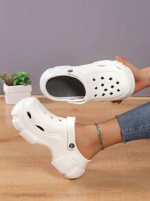 夏季户外镂空厚底女式凉鞋，防滑加厚鞋底，闭趾沙滩拖鞋 - 米色 - 查看 6