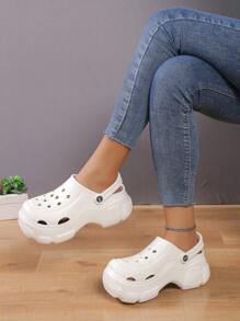 夏季户外镂空厚底女式凉鞋，防滑加厚鞋底，闭趾沙滩拖鞋 - 米色 - 查看 7