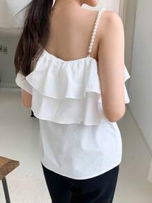 DAZY 不對稱領荷葉邊襯衫 - 白色 - 查看 2