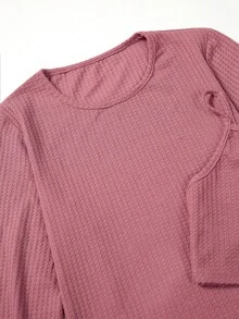 Plus Solid Waffle Knit Pyjama Set - Rusty Rose - View 4