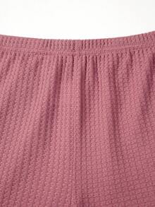 Plus Solid Waffle Knit Pyjama Set - Rusty Rose - View 5