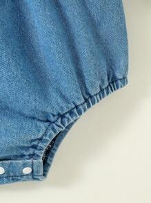 嬰兒泡泡袖連體衣和頭巾 - 藍色 - 查看 3