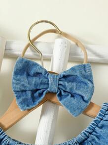 嬰兒泡泡袖連體衣和頭巾 - 藍色 - 查看 4