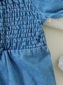 嬰兒泡泡袖連體衣和頭巾 - 藍色 - 查看 5