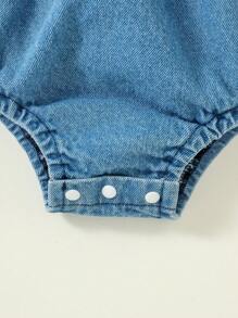 嬰兒泡泡袖連體衣和頭巾 - 藍色 - 查看 6