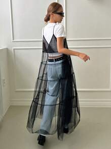 DAZY 素色透視網紗覆蓋吊帶連衣裙不帶T恤 - 黑色 - 查看 2