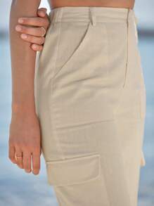SHEIN Frenchy Solid Carrot Pants Without Belt - Apricot - View 5