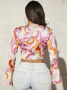 SHEIN SXY 滿版印花前打結短款襯衫 - 彩色 - 查看 2