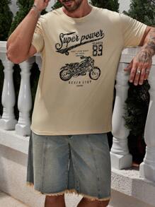 Manfinity Homme Men Cotton Motorcycle & Letter Graphic Tee - Beige - View 4