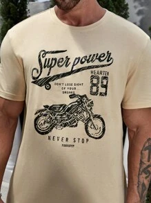 Manfinity Homme Men Cotton Motorcycle & Letter Graphic Tee - Beige - View 6