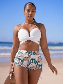 SHEIN Tropical Print Push Up Shorts Bikini - Multicolor - View 4