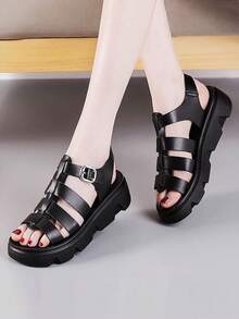 Women's Fashion Roman Sandals - Black - View 2
