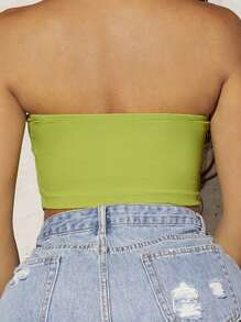 SHEIN SXY Áo nữ Lộ Lưng Cắt ra Gân đan màu trơn Giải trí - Màu xanh Ô liu - Xem 3