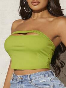 SHEIN SXY Áo nữ Lộ Lưng Cắt ra Gân đan màu trơn Giải trí - Màu xanh Ô liu - Xem 4