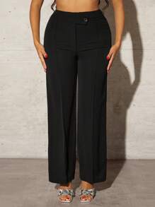 SHEIN SXY High Waist Seam Detail Straight Leg Suit Pants In Fall/Winter - Black - View 3